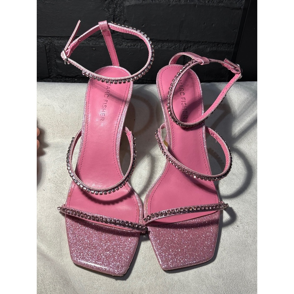 Marc Fisher Women 9 Pink Glitter Rhinestone Strappy Square Toe Heel